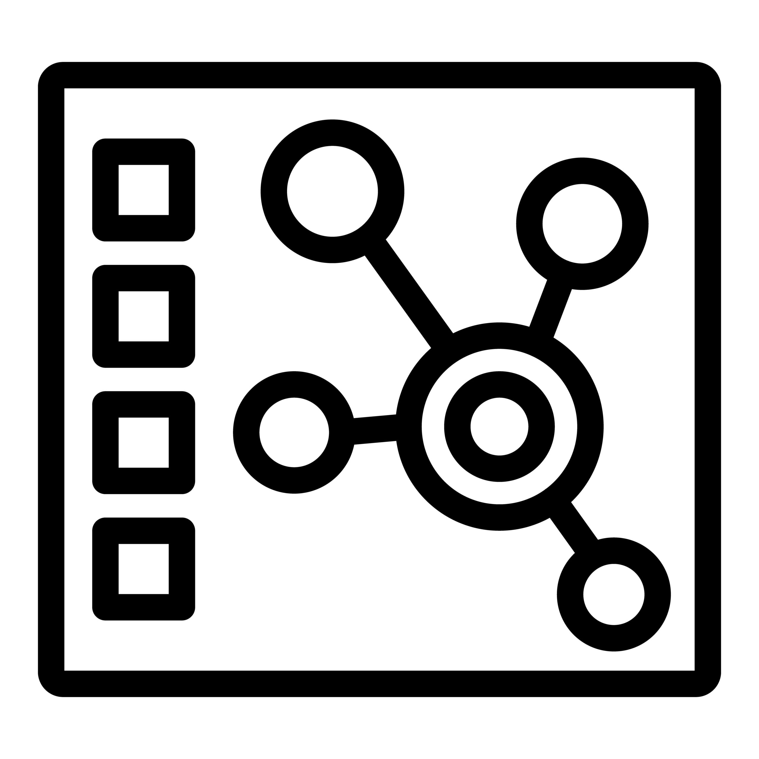 Data analysis icon showing interconnected circles representing data points being analyzed Simple icon of data analysis with interconnected circles representing data points being analyzed